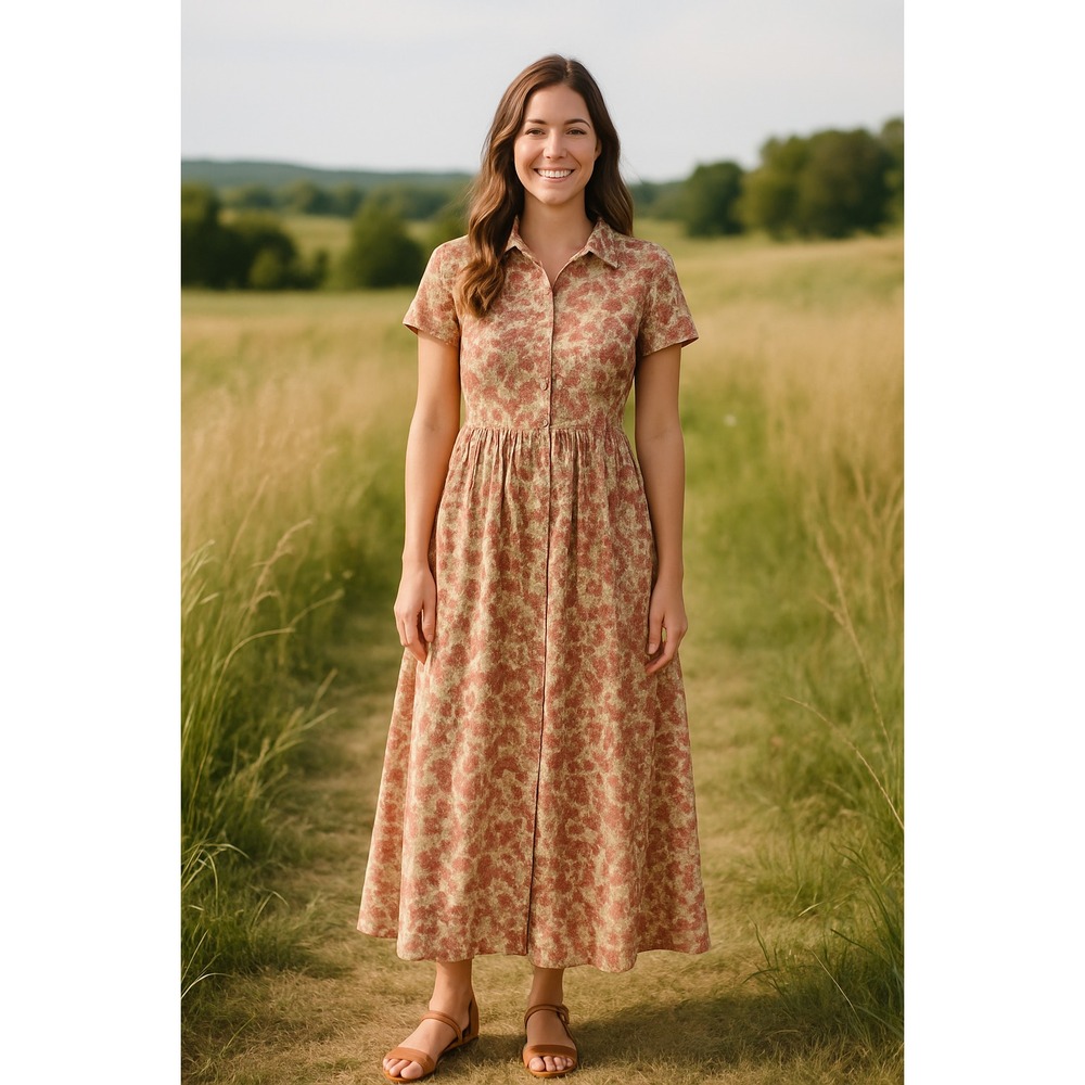 Victoria Dunn Pink Gold Floral Maxi Dress S Shimmer Boho Prairie Cottagecore‎